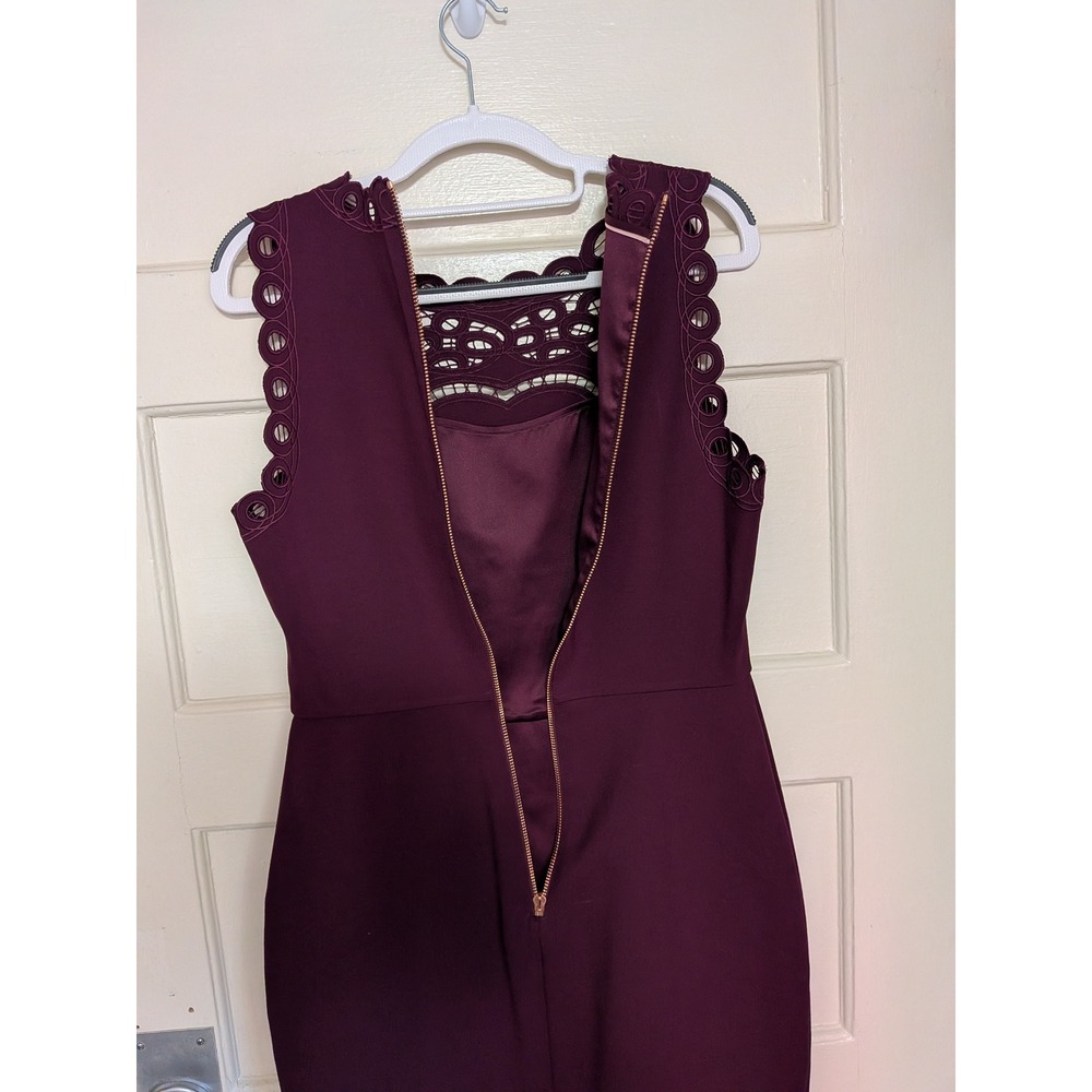Ted Baker Verita Burgundy Laser Cut Scalloped Sheath Dress Size 3/US 8 - Picture 10 of 10